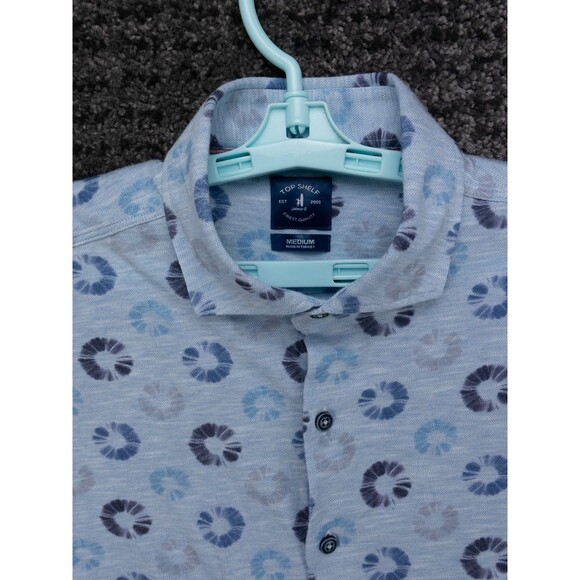 Johnnie O Shirt Mens Medium (Small Fit) Blue Circle Print Top Shelf Short Sleeve - Picture 5 of 9